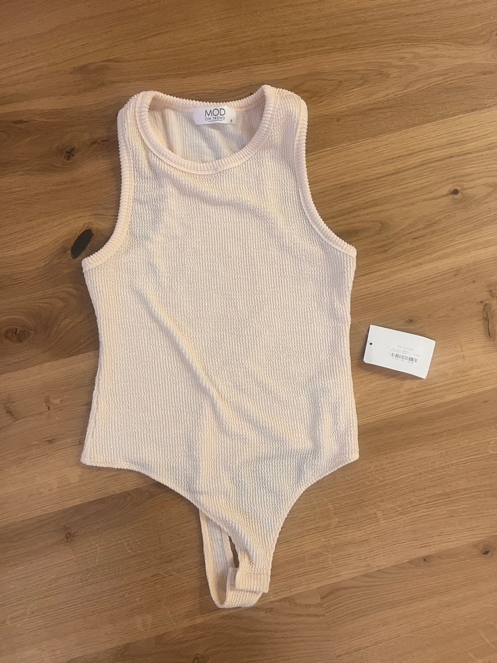 Sleeveless Textured Body Suit  - Cream